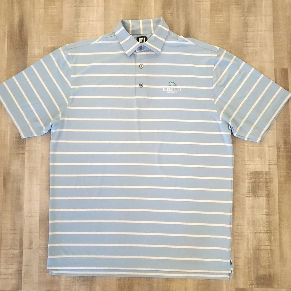 Footjoy FJ‎ Polo Shirt Blue White Striped Golf Mens 2XL Eagle Rock Golf Resort